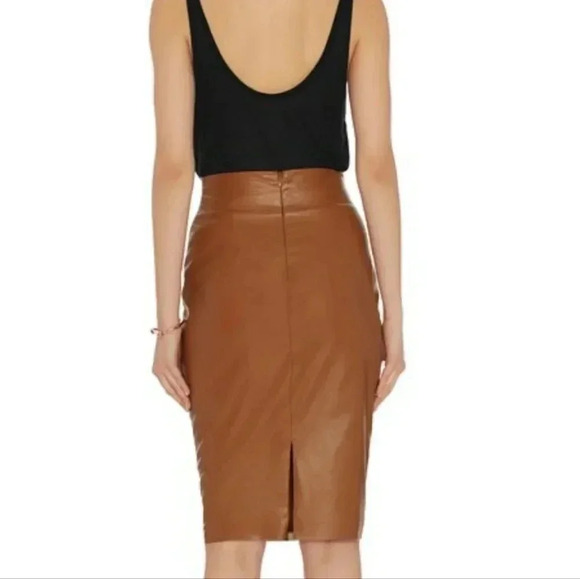 Intermix Bailey 44 Exclusive Faux Leather Pencil Skirt Cognac Brown - Picture 2 of 9